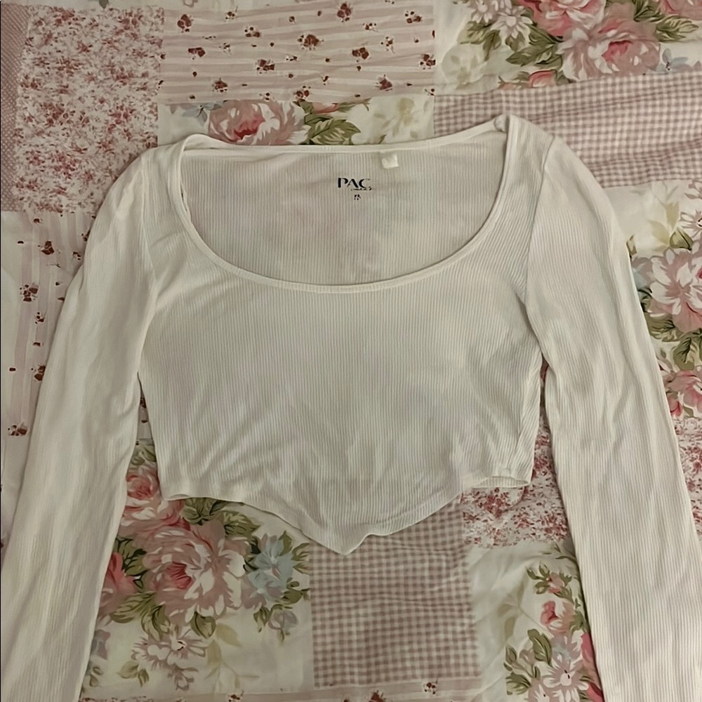 Pacsun White Ribbed Long Sleeve Top